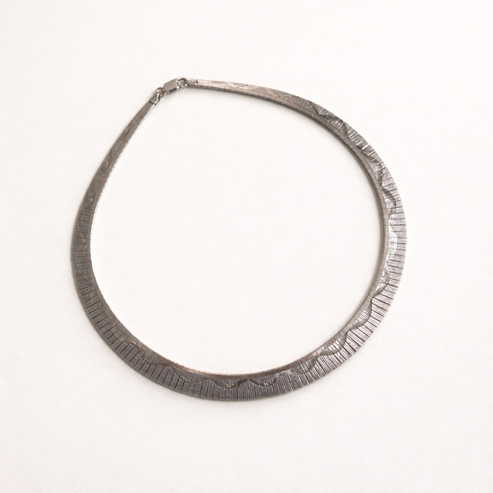 925 Sterling Silver Sculptural Textured Collar Necklace 17” | Modern Minimalist